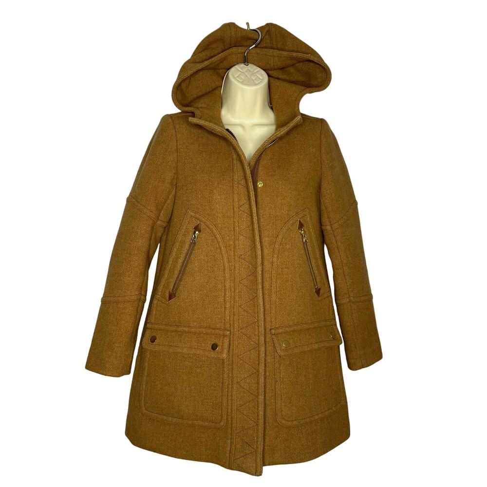 J. Crew Italian Stadium Cloth Wool Coat Chateau Parka Tan women's 0 Petite